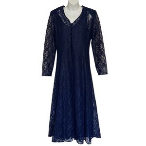 Vintage Lerner Lace Navy Lace Dress Size 14